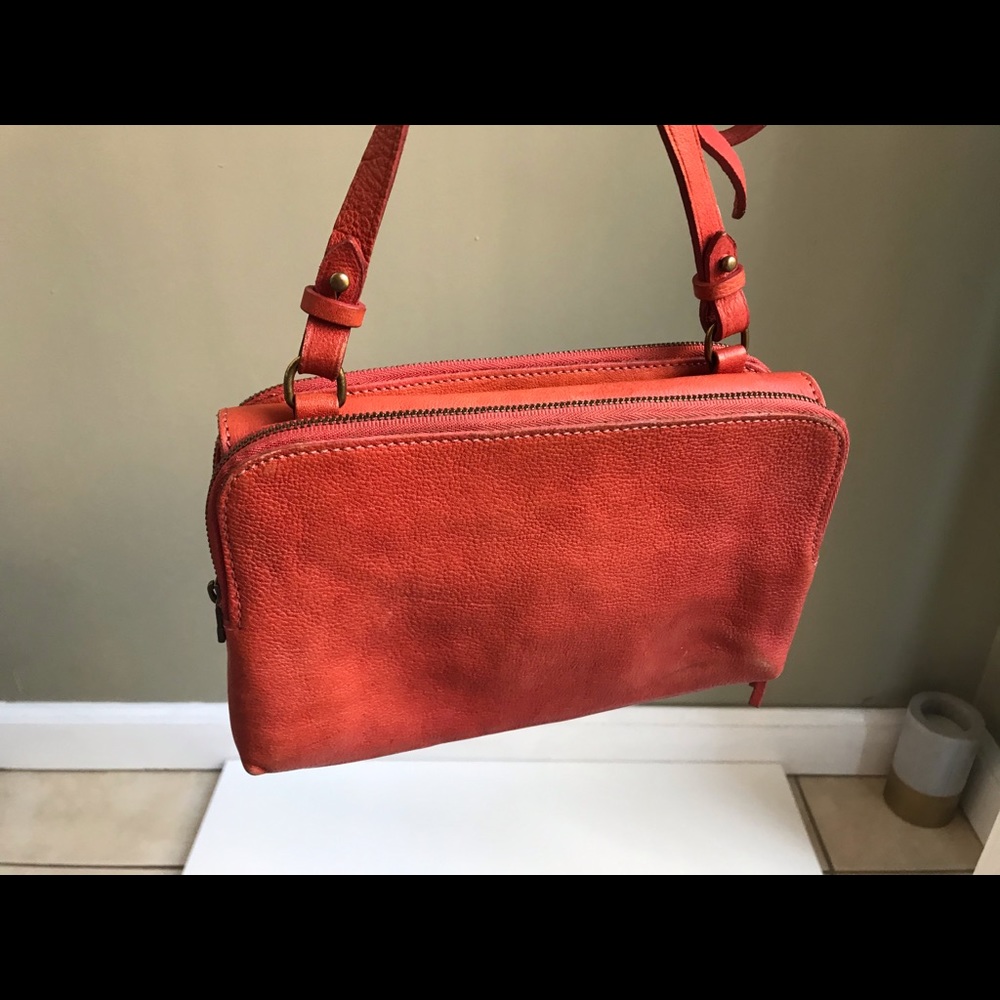 Madewell The Twin Pouch Orang Leather Crossbody Bag